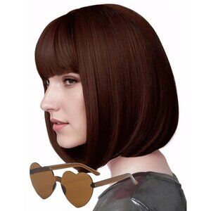 Women's Reddish Brown 12 Inch Costume Cosplay Party Short Bob Wigs And Sunglass